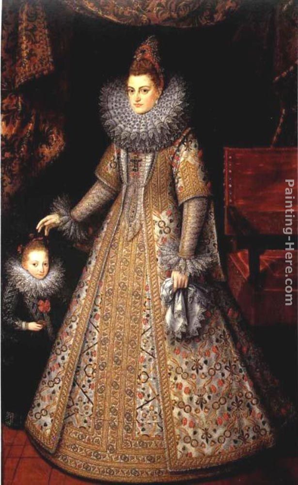 Frans Pourbus the Younger Portrait of Isabella Clara Eugenia of Austria with her Dwarf